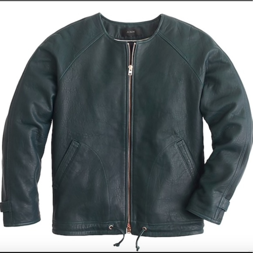 J.Crew Collection Green Leather Jacket Size 4